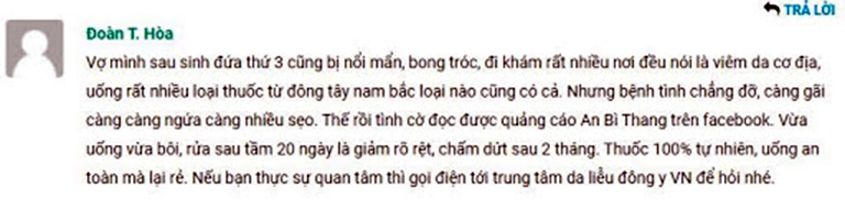 Phản hồi của người tiêu dùng về hiệu quả, độ an toàn của bài thuốc An Bì Thang đặc trị viêm da đối với phụ nữ đang cho con bú