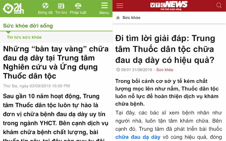 Bài thuốc được đưa tin giới thiệu nhiều trên các trang báo uy tín